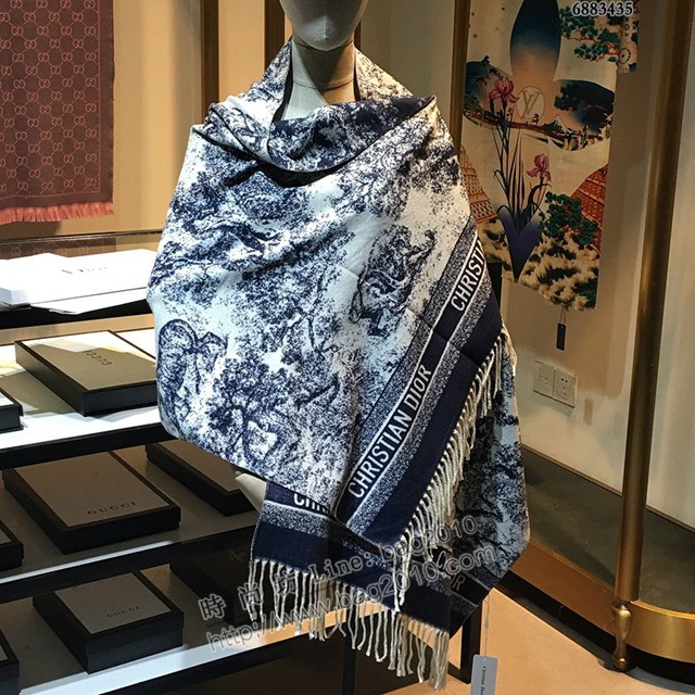 DiorCD動物印花長巾女士圍巾 迪奧2021專櫃款圍巾披肩毛毯三用  mmj1312